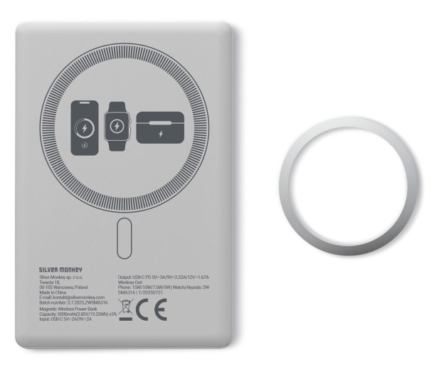 Silver Monkey Powerbank Smart 5000 mAh MagSafe UltraSlim 3w1 Srebrny - 1361041 - zdjęcie